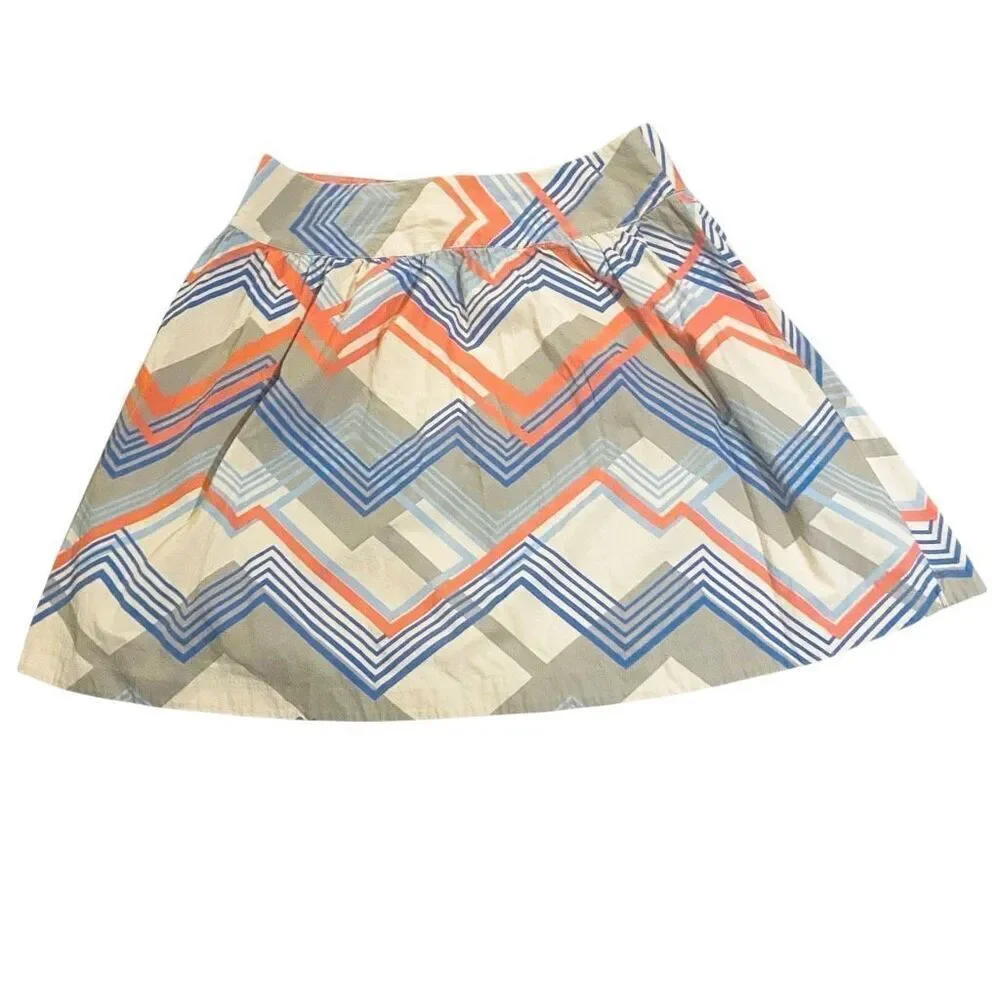 Merona Women’s Skirt 18 Cotton Chevron A-Line Geometric Print Multicolor Pockets